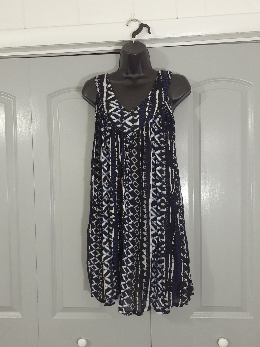 Studio West Navy White & Black Abstract Print Lightweight Dress